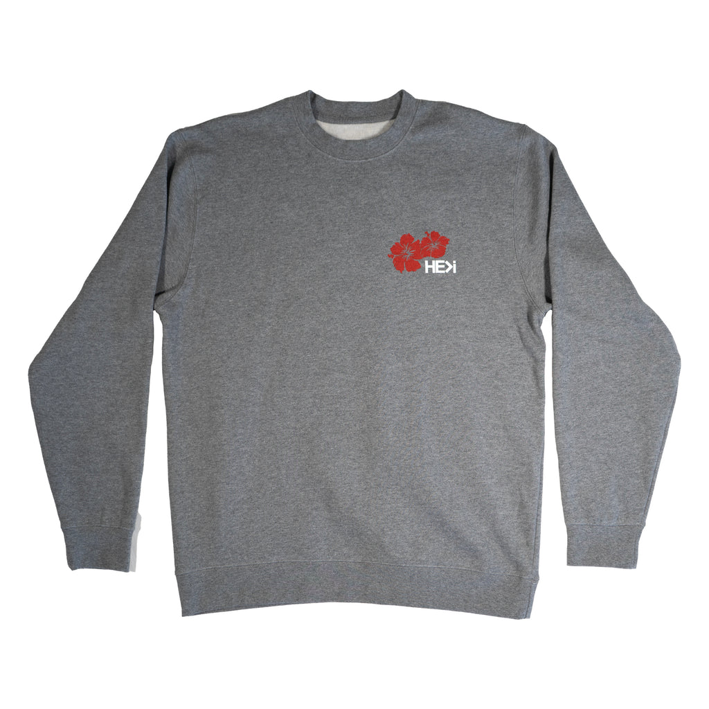HIBISCUS CREW SWEATSHIRT IN GUNMETAL HEATHER – HE>i
